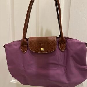 Longchamp | Le Pliage Nylon Shoulder Bag with Leather Strap, Purple